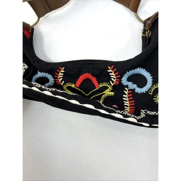 Old Navy Black Vintage Embroidered Bean Shape Butterfly Purse Faux Leather Strap - Picture 5 of 11